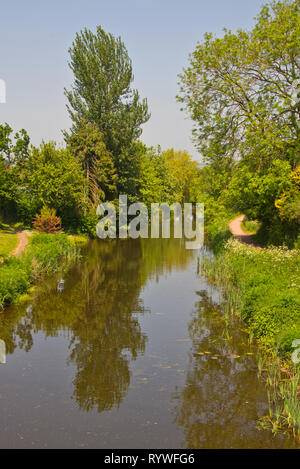 a view from a bridge along the Great Western Canal near Halberton in Devon, England, UK Stock Photo