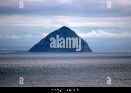 Ailsa Craig Island in the firth of Clyde viewed from Kildonan Isle of Arran Stock Photo