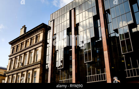 A modern glass fronted office building in West Nile Street, Glasgow, Scotland Stock Photo