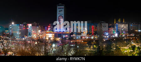 Ankara/Turkey-March 10 2019:  Panoramic view of Kizilay square, Guven Park and skyscraper in the night Stock Photo