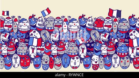 French crowdy group of funny characters Stock Vector