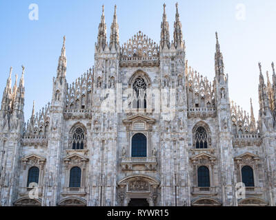 Travel to Italy - front view of Milan Cathedral (Duomo di Milano) from Piazza del Duomo in Milan city in morning