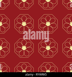 vector illustration seamless pattern golden flower with red background Stock Photo