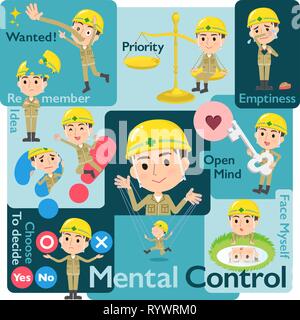 A set of working man who control emotions.A variety of image illustrations expressing self emotion.It's vector art so it's easy to edit. Stock Vector