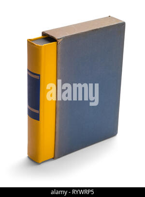 Old Yellow Book With Blue Cover Isolated on White. Stock Photo