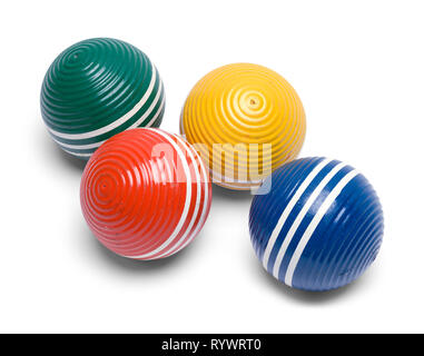 Four Croquet Balls Isolated on White Background. Stock Photo