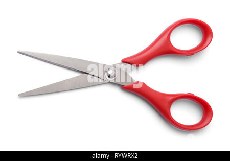 Pair of Red Scissors Open Isolated on White. Stock Photo