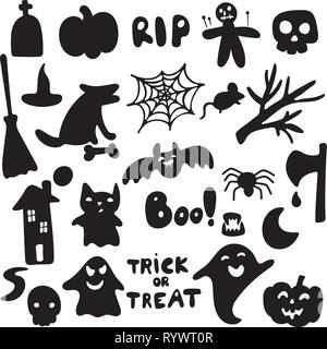 Collection of Halloween silhouettes icon and character., witch, creepy and spooky elements for Halloween decorations, silhouettes, sketch, icon, stick Stock Vector