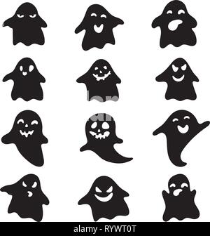 Scary ghosts. Cute halloween ghost. White silhouette vector boohoo ...