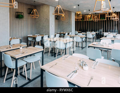 Ljubljana, Slovenia - January 15, 2019: Interior of a modern restaurant in Ljubljana in Slovenia. Stock Photo