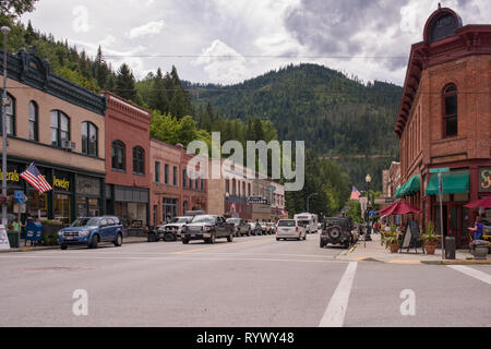 Wallace, Idaho is a quaint, charming silver mining town which is also known for outdoors sports and activities. Stock Photo