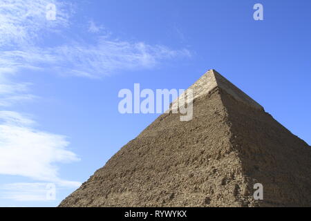 Pyramid of Khafre profile and the casing stones covering the top third, Giza Pyramid Complex, Cairo, Egypt Stock Photo