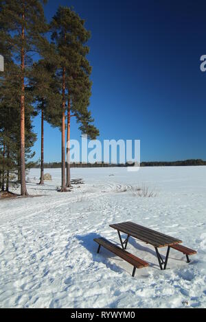 View over lake at resting place Tonnebro in Sweden. Stock Photo