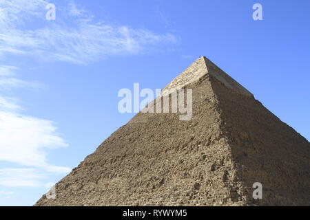 Pyramid of Khafre profile and the casing stones covering the top third, Giza Pyramid Complex, Cairo, Egypt Stock Photo