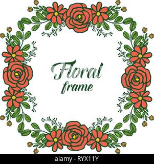 Vector illustration crowd of rose orange floral frame with invitation ...