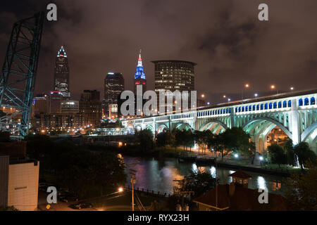 Classic Skyline view of Downtown Cleveland, OH, USA Stock Photo