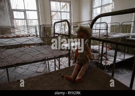 Abandoned Kindergarten in the Chernobyl nuclear power plant exclusion zone Stock Photo