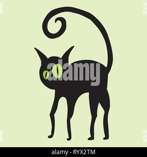 Black cat with green eyes Stock Vector