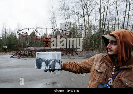 never opened amusement park in the abandoned city of Pripyat, Chernobyl nuclear power plant disaster exclusion zone, Ukraine. Stock Photo
