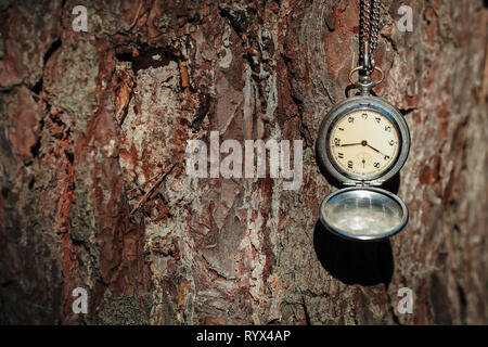 retro clock on a rope on a beautiful background Stock Photo