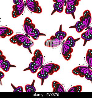 Seamless pattern of beautiful flying butterflies isolated by white background. Stock Vector