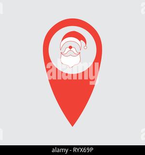 map pin locator - christmas Santa Claus theme vector art. location point with face Santa Claus 10 eps Stock Vector