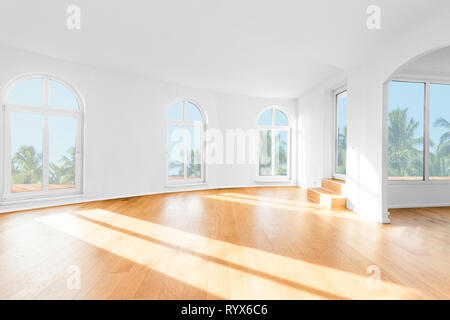 empty room in penthouse apartment flat with wooden floor Stock Photo