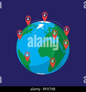 Santa Claus journey on Earth with points of location 10 eps Stock Vector