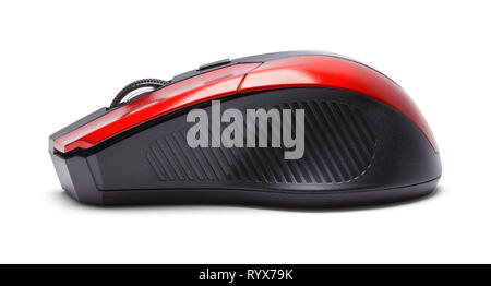 Side View of Red Computer Mouse Isolated on White. Stock Photo