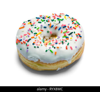 White Sprinkle Donut Isolated on White Background. Stock Photo