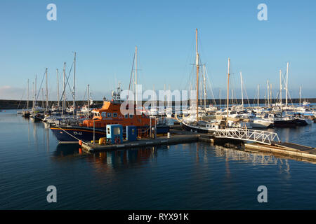 Holyhead Lifeboat and harbour on Anglesey in North Wales. (Before beast from the east damage) Stock Photo