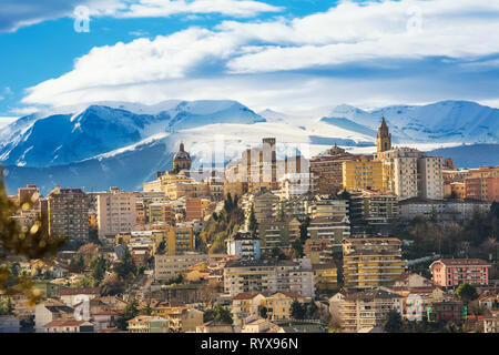 Chieti, one of the oldest cities in Abruzzo, with the snow-covered Maiella behind Stock Photo