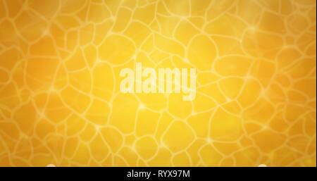 Yellow background. Surface Golden yellow liquid. Waves, flares. Detailed and realistic illustration. Overhead view. Texture. Vector nature background Stock Vector