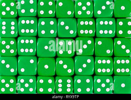 Background pattern of green dices, random ordered Stock Photo