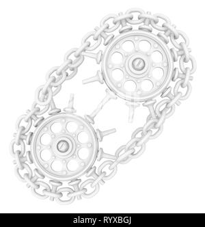 Chain two gear wheels white 3d illustration, isolated, vertical Stock Photo