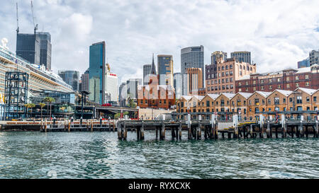 22nd December 2018, Sydney NSW Australia : Sydney the Rocks cityscape with the ASN Co building and Campbell cove jetty in Sydney NSW Australia Stock Photo