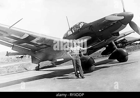 Personal photographs and memorabilia of fighting Americans during the Second World War. Caught German Junkers JU 87 dive bomber. Stock Photo