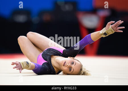 Liverpool, UK. 15th Mar, 2019. Taylor Richardson (Dynamic Gymnastics) in Floor Exercise of WAG Junior All-Around, during the 2019 Gymnastics British Championships at M&S Bank Arena on Friday, 15 March 2019. LIVERPOOL ENGLAND. (Editorial use only, license required for commercial use. No use in betting, games or a single club/league/player publications.) Credit: Taka G Wu/Alamy News Credit: Taka Wu/Alamy Live News Stock Photo