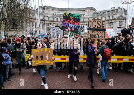 15th March 2019. Youth Strike 4 Climate, London, United Kingdom. Protesters March Credit: Rokas Juozapavicius/Alamy Live News