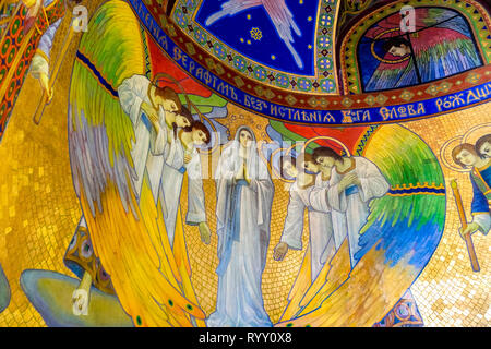 Secession-style frescoes with angels and Virgin Mary in the Ukrainian Greek Catholic Church of the Sacred Heart Stock Photo