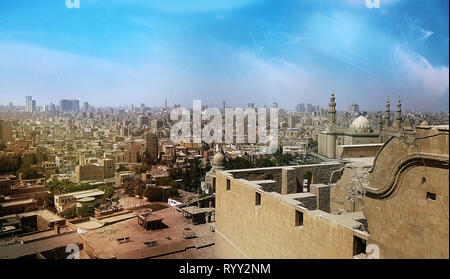 View of Cairo City Skyline From Citadel. Warm Bright Color Filter. Stock Photo
