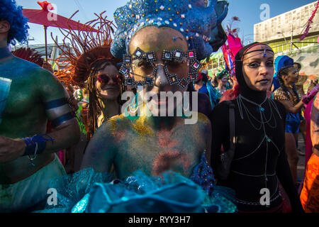 The battle of flowers is an event that takes place on Saturday of Carnival. It is a parade of floats, comparsas, cumbiambas, folk groups of dance and  Stock Photo