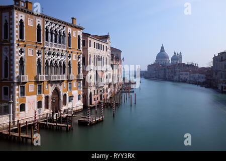 Grand Canal, Palazzo Cavalli-Franchetti and Santa Maria della Salute, viewed from Accademia Bridge, Venice, Italy Stock Photo