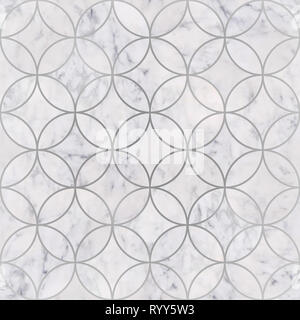 Seamless luxury white marble stone texture, circle geometric pattern Stock Photo