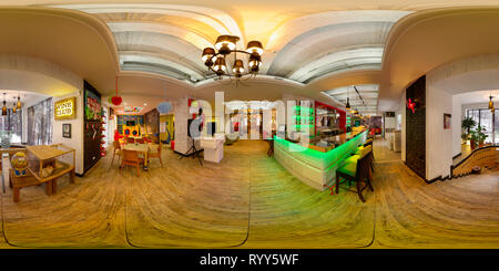 360 degree panoramic view of Ukraine. Kharkiv. Restaurant. A bar counter in the restaurant hall.