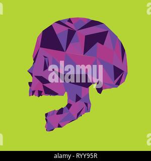 Abstract colorful skull polygon art vector illustration design on green.Head bone purple design symbol Stock Vector