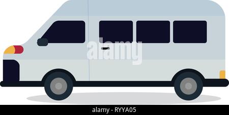 Cute van design with isolated white vector.Mini bus flat style.Travel Car concept. Stock Vector