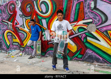 Skateboarding and graffiti in Intramuros area,  Manila, Philippines Stock Photo