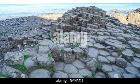 The basalt rock columns in the Giants Causeway found in the Northern Ireland Stock Photo