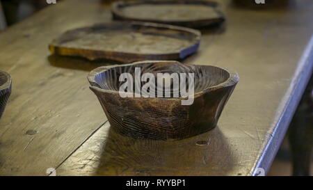The ancient wooden bowls inside the Rock of Cashel in Ireland one of the many ancient things found inside Stock Photo